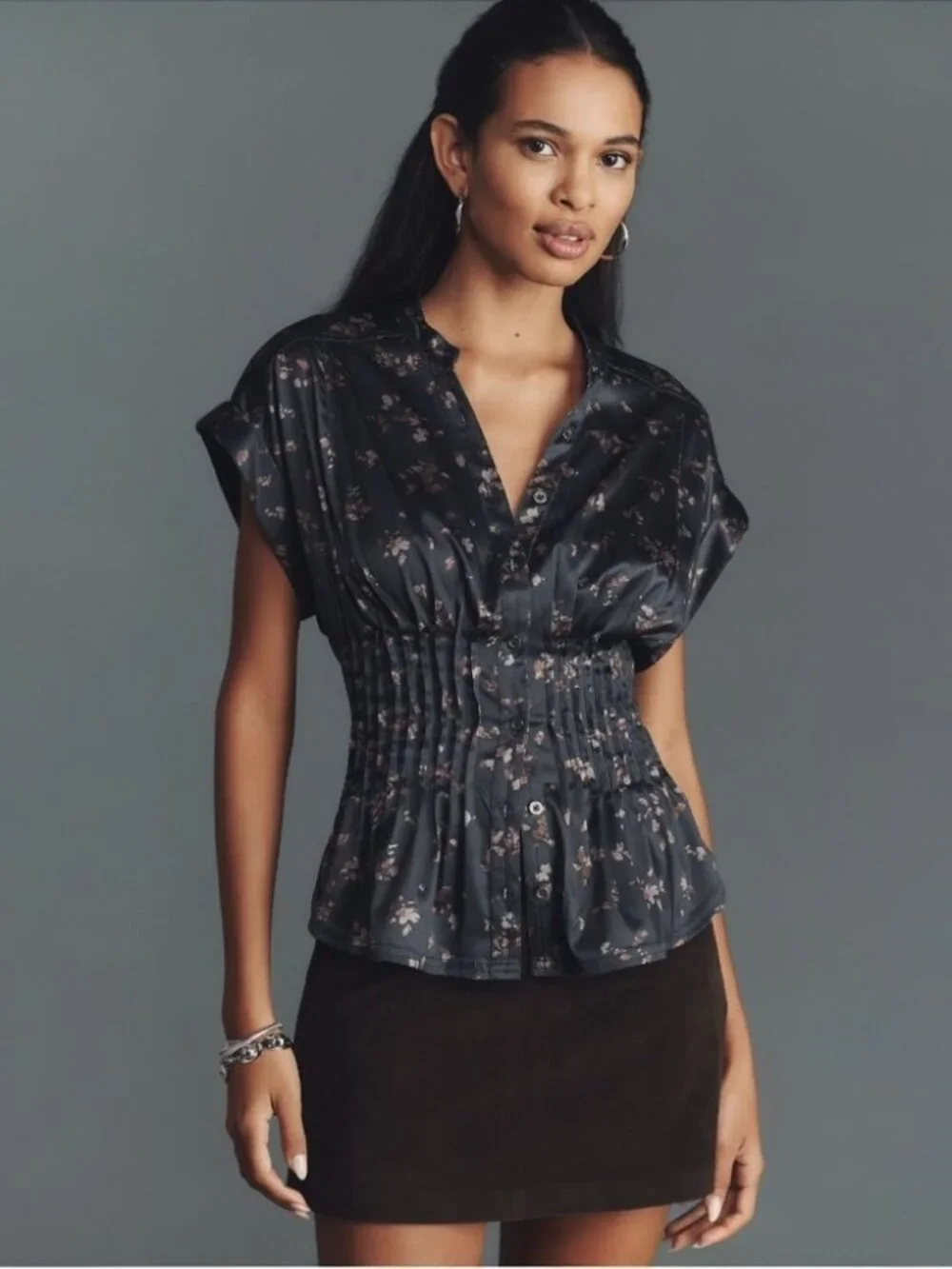 Pilcro Silky Pleated Waisted Blouse - Picture 1 of 6